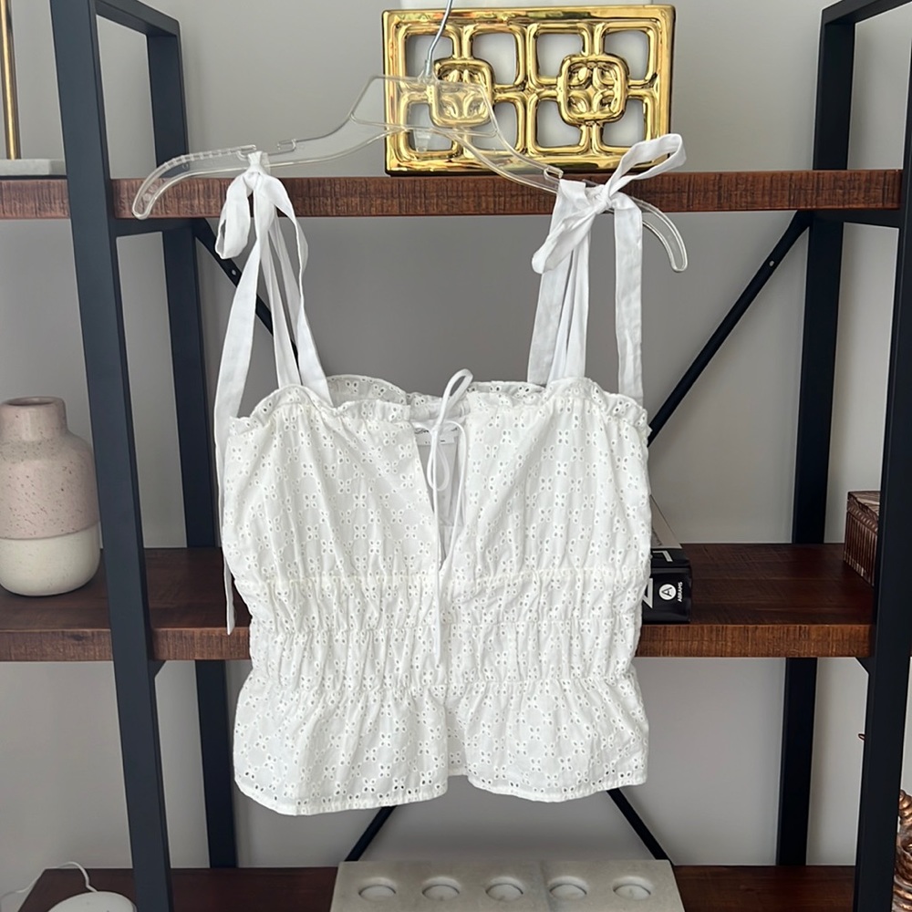 Lovers + Friends white eyelet top - shoulder tie - women’s size small